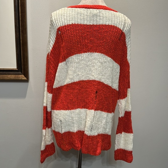 Cotton emporium soft distressed orange stripped crew sweater NWOT L - Picture 7 of 14